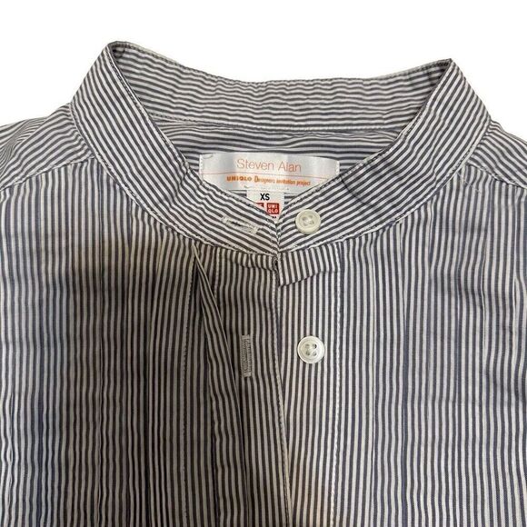 Steven Alan Uniqlo Light Blue White Pintuck Micro Stripe Sleeveless Shirt XS - Picture 2 of 6